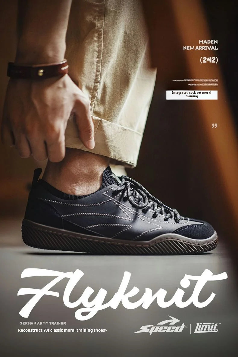 Maden Retro Black Patchwork German Trainers Shoes One-piece Knit Sock Sneakers Lace-Up Casual Men's Summer Sporty Board Shoes - Sun Studio