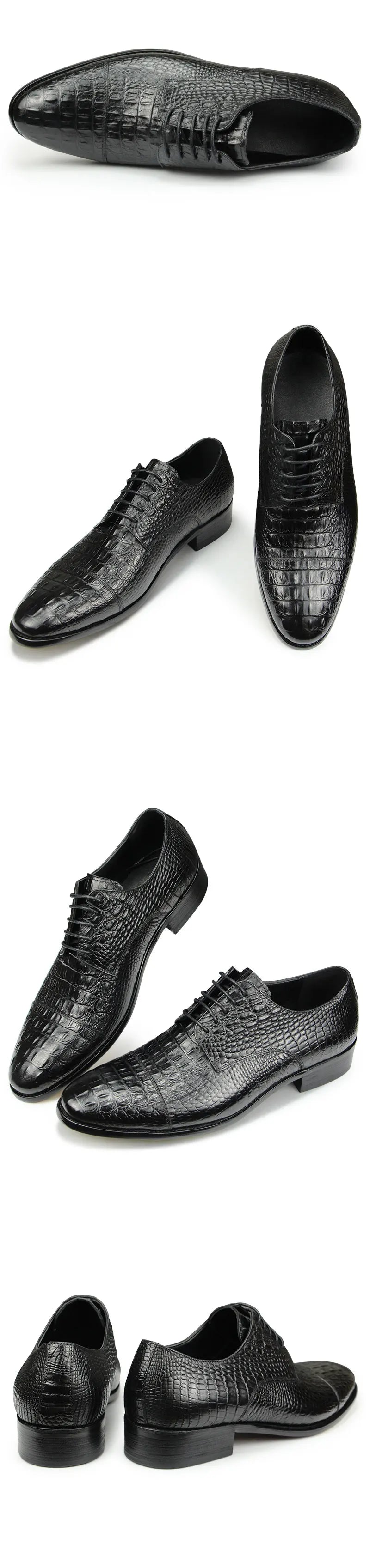 Luxury Crocodile Pattern Genuine Leather Shoes Handmade Men's Vintage Casual Leather Shoes Custom Pointed Toe Oxford Dress Shoe - Sun Studio