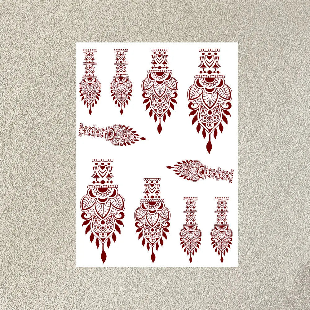 Wasserdichtes Blumen Hand Tattoo für Frauen Maroon Henna Tattoo Aufkleber für Hand Finger Körperkunst Einweg Fake Tattoo Festival