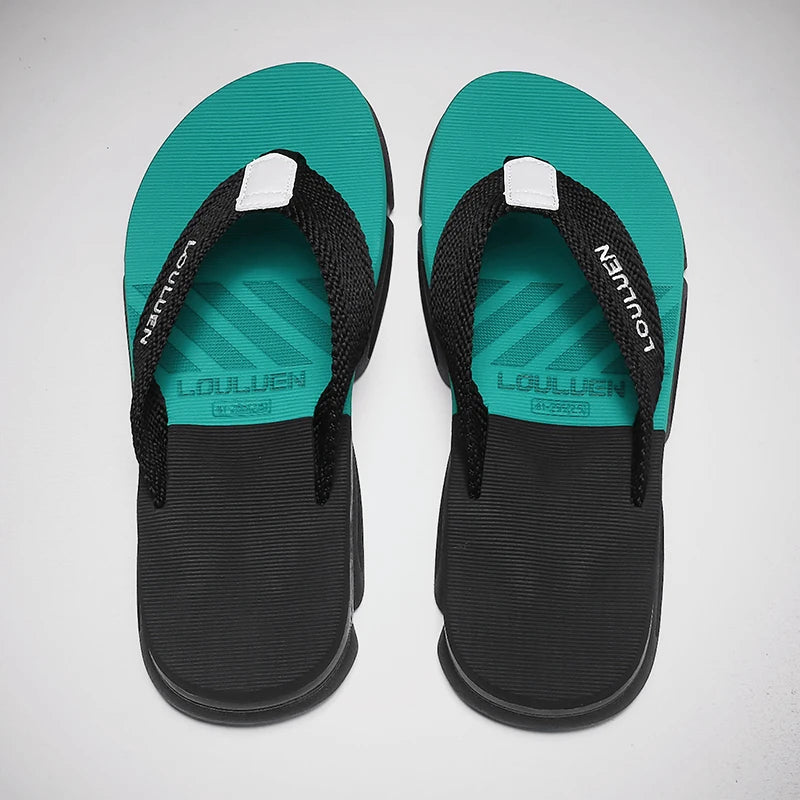 [Color blocked flip flops] Comfortable color blocked flip flops - Men's non slip casual rubber bottom EVA flip flops, suitable f - Sun Studio