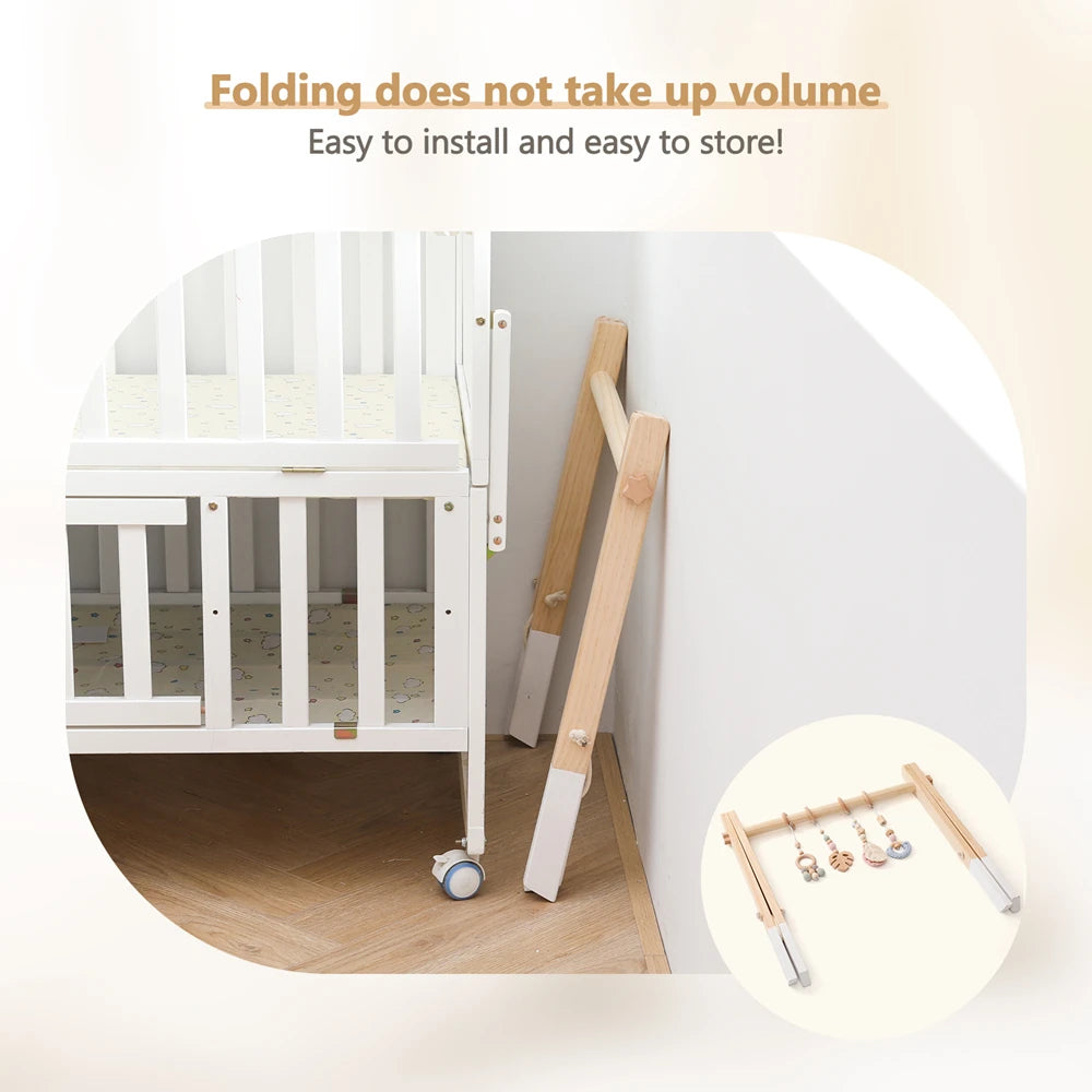 Foldable Baby Play Gym,0 Months Wooden Infant Activity Gym Hanging Toys Tool-Free Assembly Gym,Great for Newborn Development - Sun Studio