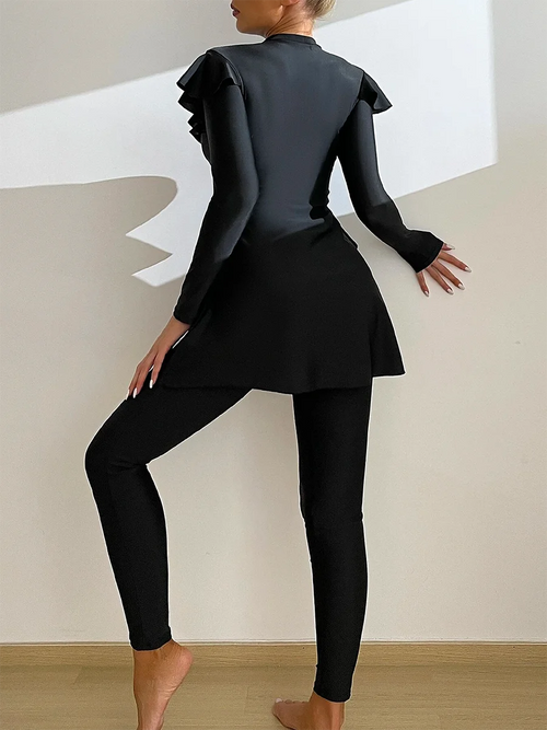 3PCS/Set Muslim Burkini Femmes Swimwear Long Islamic Swimwear Modest Swimsuit Women Swimsuit Ruffle Edge Design - Sun Studio