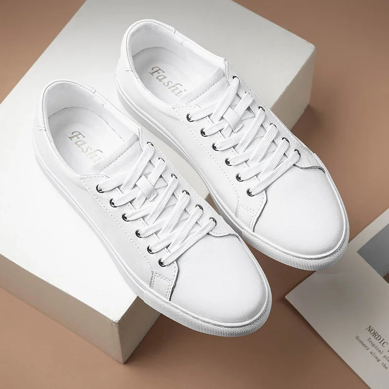 New Sneakers Men Shoes Genuine Leather Mens Casual Shoes Flat Male Footwear Fashion Black White Shoes Tenis Masculino Skateboard - Sun Studio