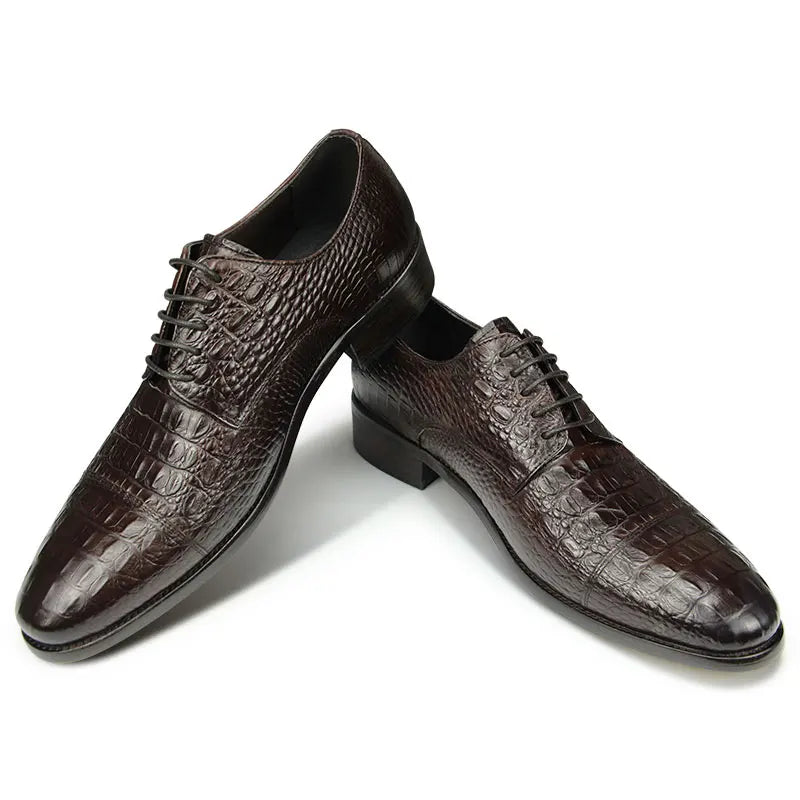 Luxury Crocodile Pattern Genuine Leather Shoes Handmade Men's Vintage Casual Leather Shoes Custom Pointed Toe Oxford Dress Shoe - Sun Studio