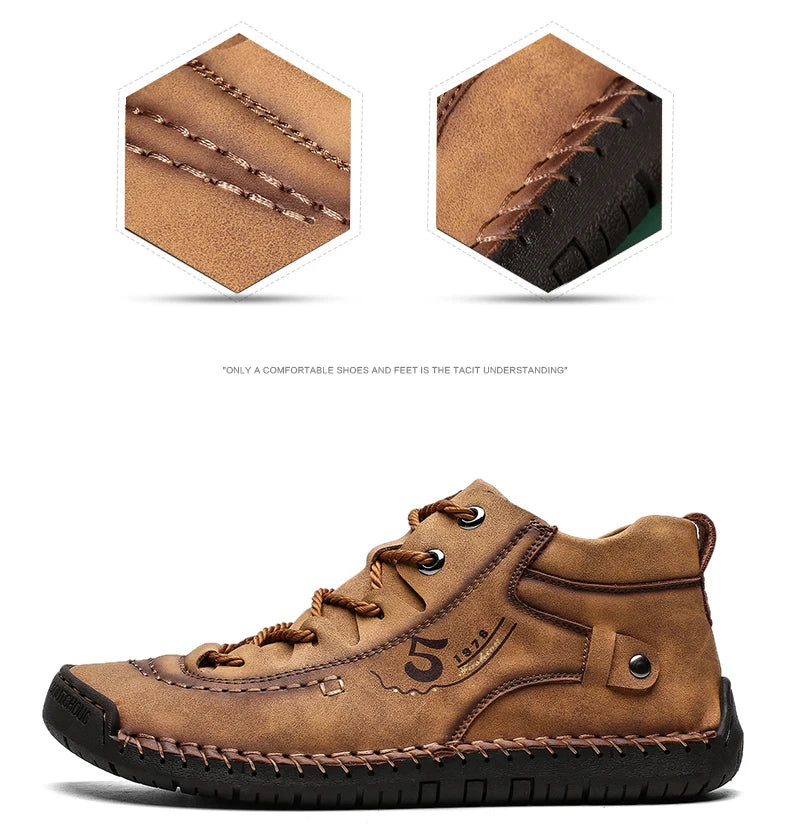 Handmade Leather Casual Men Shoes Ankle Boots Men Loafers Comfort Walking Shoes Men Flats Hot Sale Moccasins Shoes Plus Size - Sun Studio