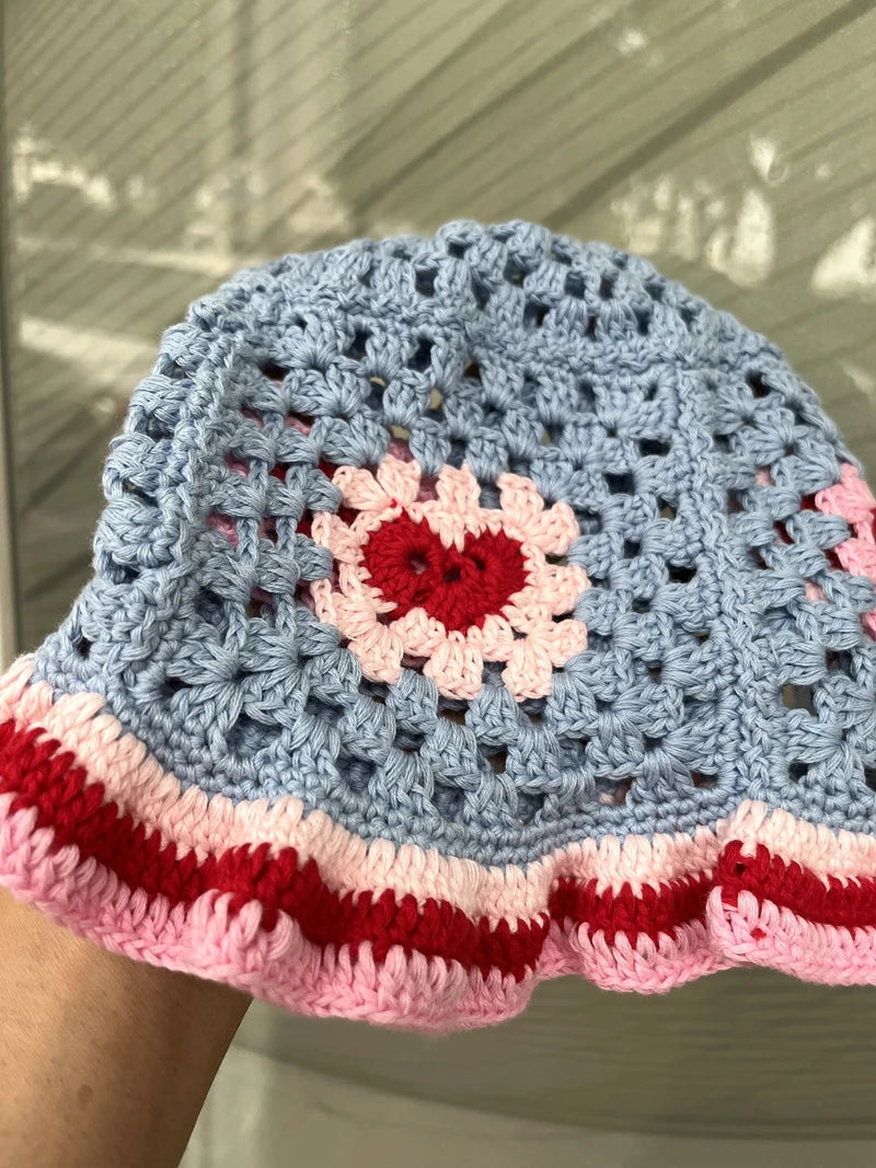 Red Love Heart Crochet Threaded Bikini Set With bucket Hats Handmade Swinwear Bathing Suit Sexy Fashion Swimsuit Vacation Wear - Sun Studio