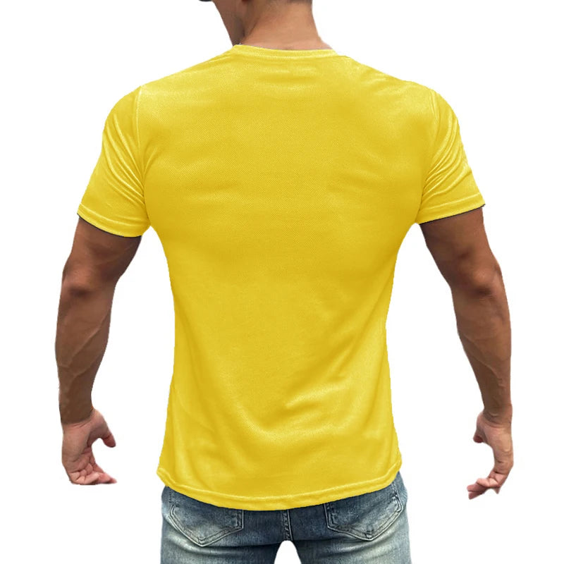 Gym Fitness Muscle Short Sleeve O-Neck Clothing Summer Mesh Breathable Quick Dry Cool T-shirt Mens Bodybuilding Running Shirts - Sun Studio