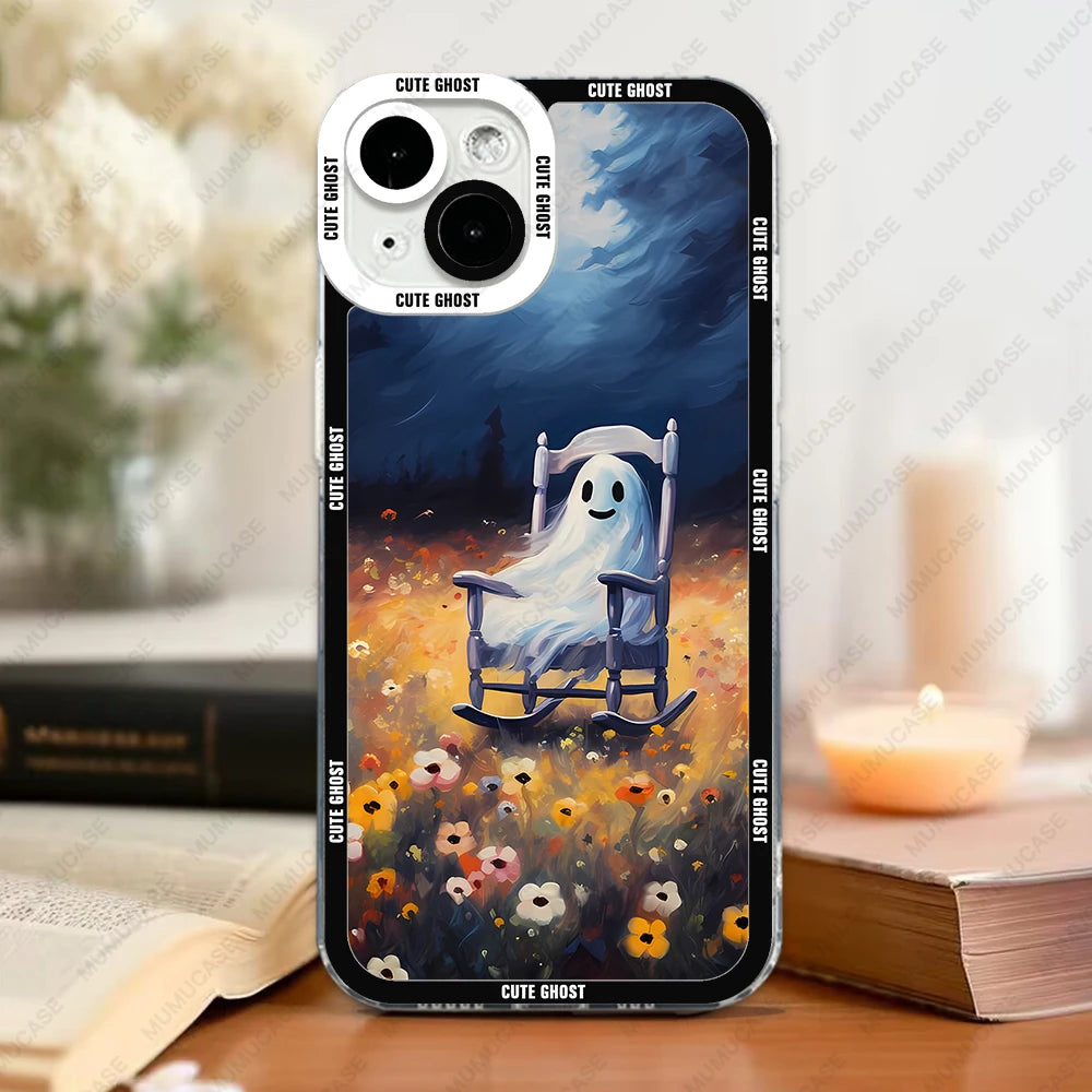 Case For iPhone 16 15 14 13 Pro Max 12 Mini 11 XS X XR SE 7 8 Plus Soft Cover Cute Little Ghost - Sun Studio