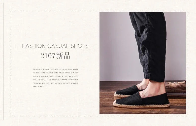 Women Sewing Flax Shoes Slip on Loafers Casual Shoes Man Espadrilles Hemp Canvas Flat Shoes Plus Size Fisherman Driving Footwear - Sun Studio