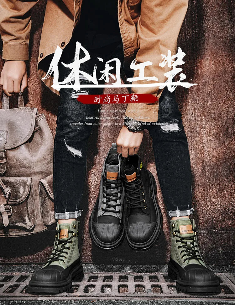 Boots men's high top 2025 summer anti slip and wear-resistant thick soled trendy boots men's workwear versatile - Sun Studio