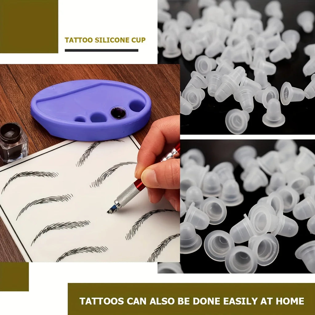 100Pcs Disposable Tattoo Ink Cup S  Size and L Size Silicone Permanent Tattoo Makeup Eyebrow Makeup Pigment Container Caps - Sun Studio