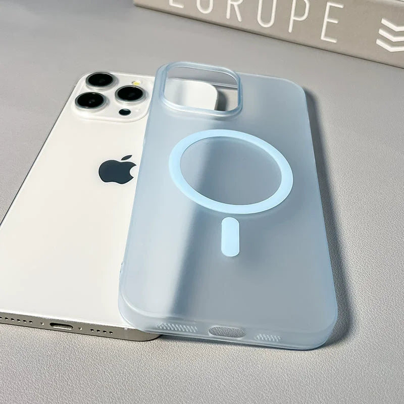 Original Ultra Thin Matte Magnetic Wireless Charge Clear Case ForiPhone 15 14 Plus 13 12 11 Pro Max ForMagsafe Hard PC Cover - Sun Studio