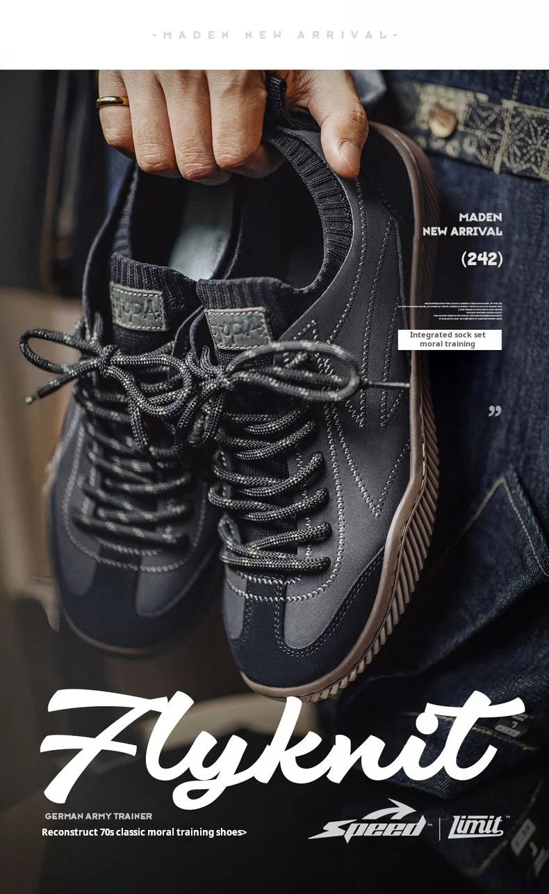 Maden Retro Black Patchwork German Trainers Shoes One-piece Knit Sock Sneakers Lace-Up Casual Men's Summer Sporty Board Shoes - Sun Studio