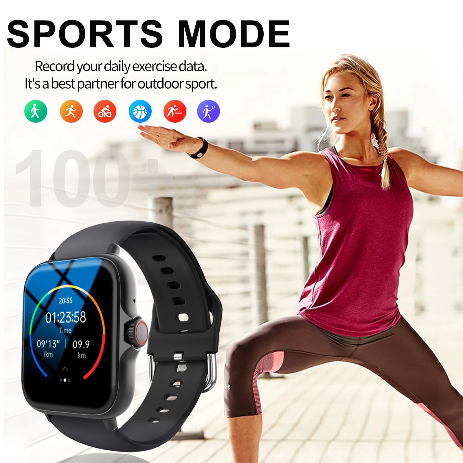 Smart watch, wireless calling /dial, Various APP Reminders,Suitable for men and women, sports watches,for iPhone/Andriod - Sun Studio