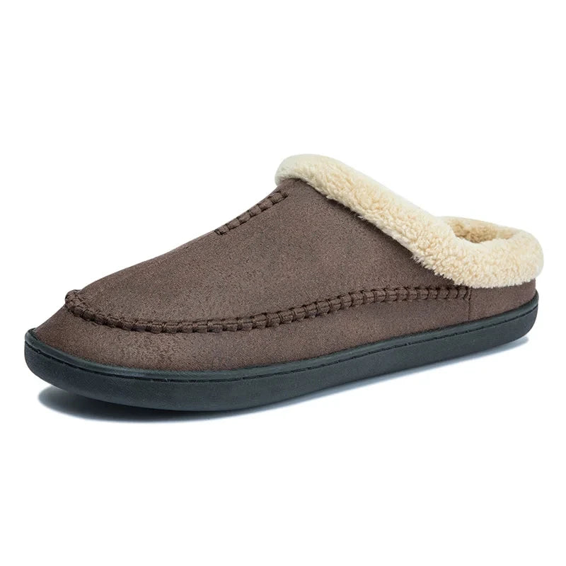 Men Slippers Black New Winter Suede Slippers Warm Indoor Slipper Waterproof Home House Shoes Men Warm Velvet Fur Knitting Shoes - Sun Studio