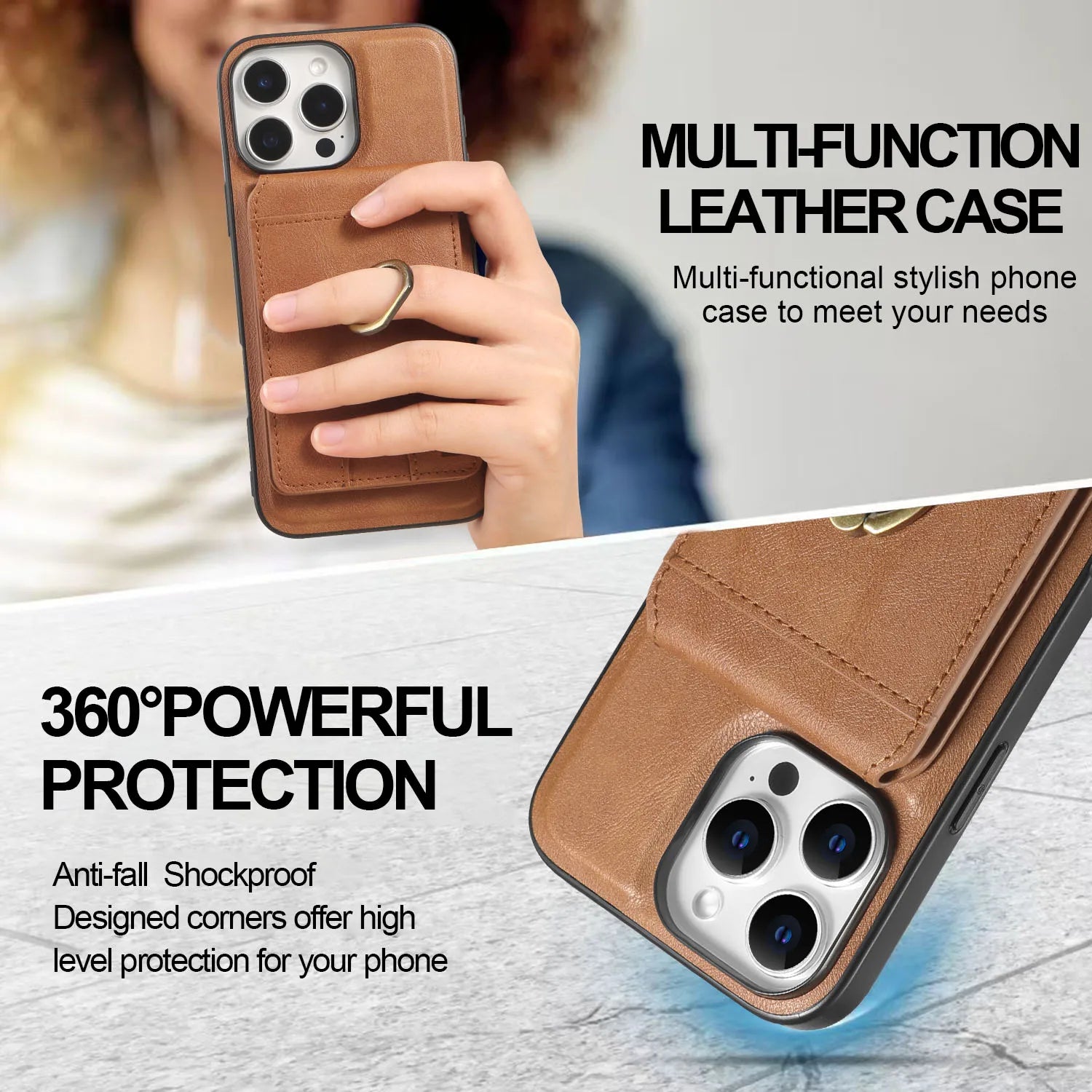 2 in 1 Detachable Vertical Cards Solt Ring Holder Wallet Leather Case For iPhone 16 Pro Max 15 Plus 14 13 12 Magnetic Bag Cover - Sun Studio