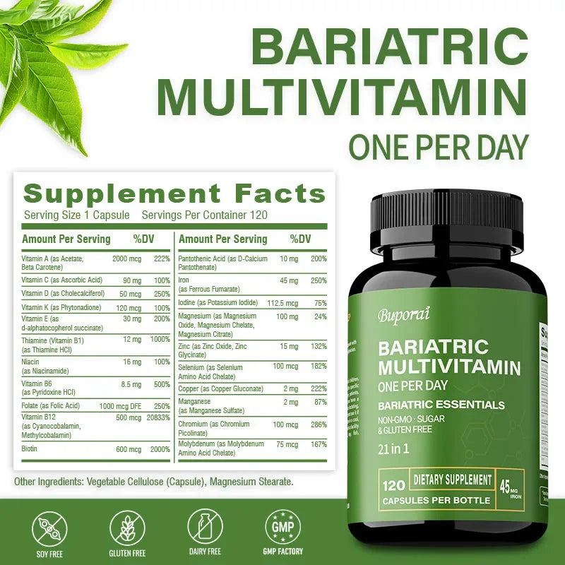 Bariatric Multivitamin Supplement - Contains 21 Vitamins and Minerals To Promote Overall Health and Maintain Energy Levels - Sun Studio