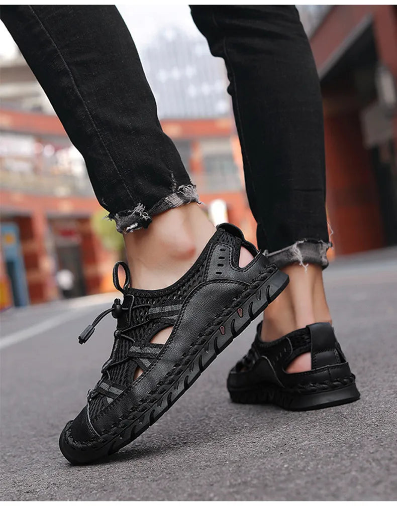 Hot Sale Summer Men's Sandals Outdoor Non-slip Men's Beach Sandals Handmade Genuine Leather Men's Shoes Fashion Men Sneakers - Sun Studio