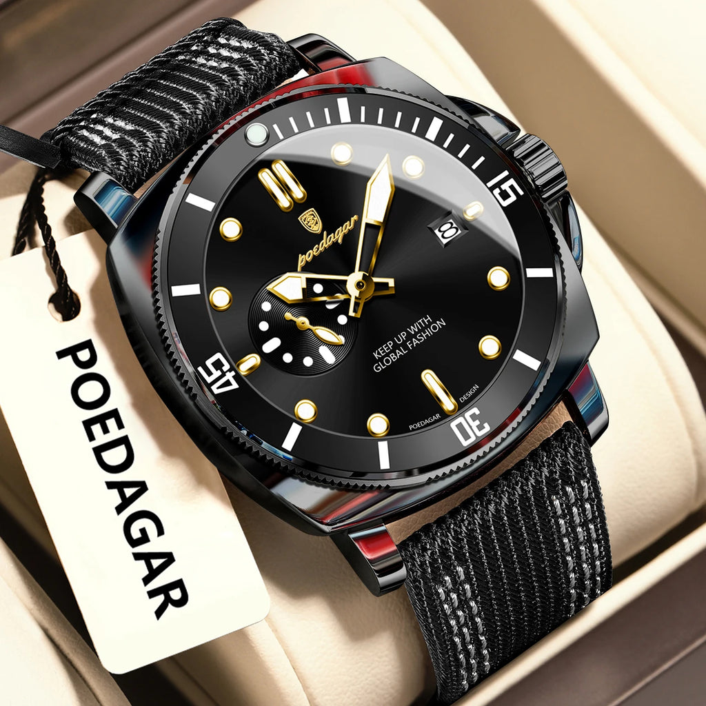 POEDAGAR Luxury Fashion Man Watch Luminous Waterproof Date Sport Watches For Men Nylon Leather Quartz Business Men's Clock Reloj - Sun Studio