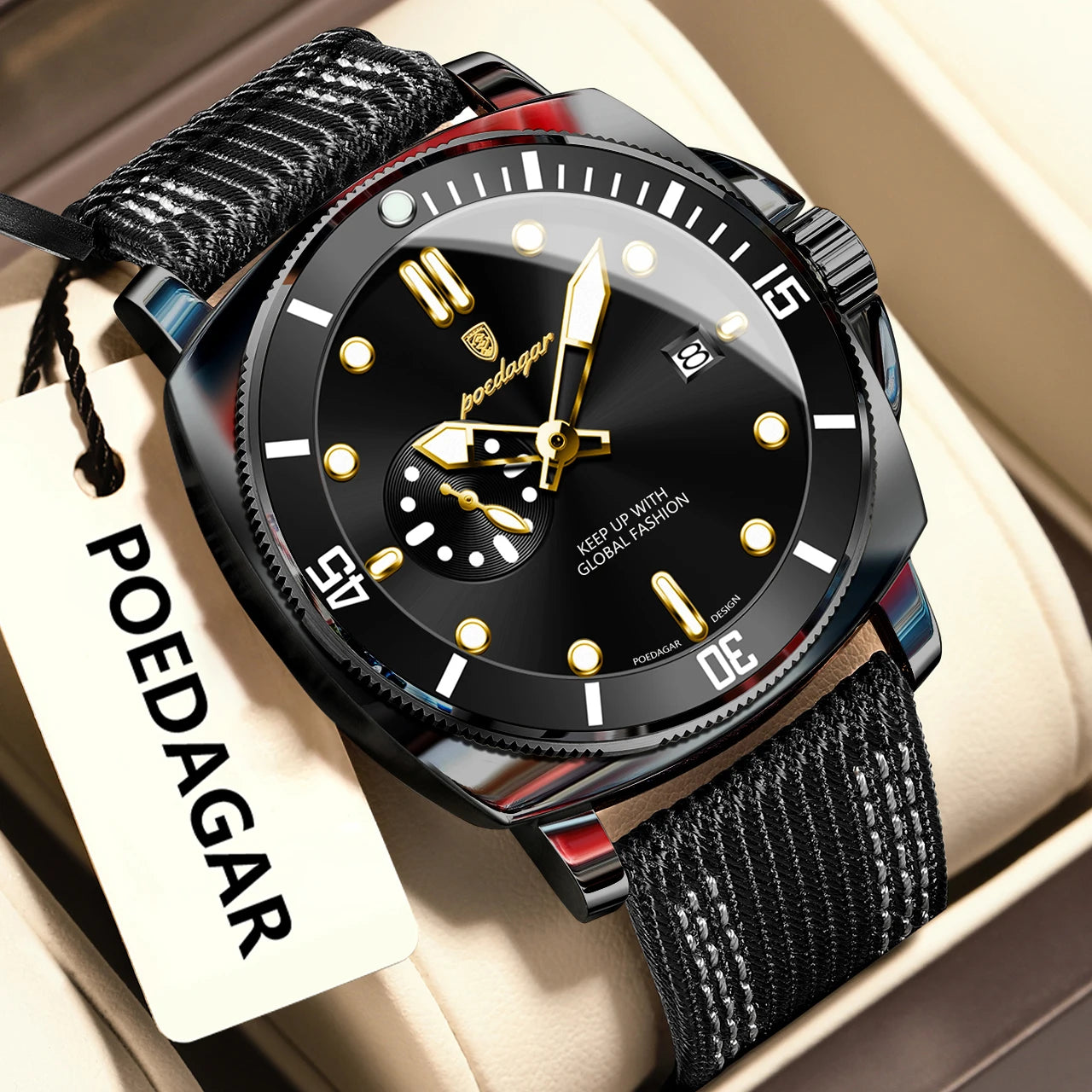 POEDAGAR Luxury Fashion Man Watch Luminous Waterproof Date Sport Watches For Men Nylon Leather Quartz Business Men's Clock Reloj - Sun Studio