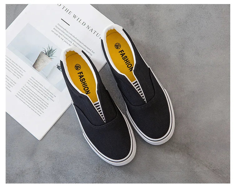 Men's Non-slip Skateboard Shoes Breathable Canvas Shoes Men's Casual Cloth Shoes Solid Color Flat Comfortable White Sneakers - Sun Studio