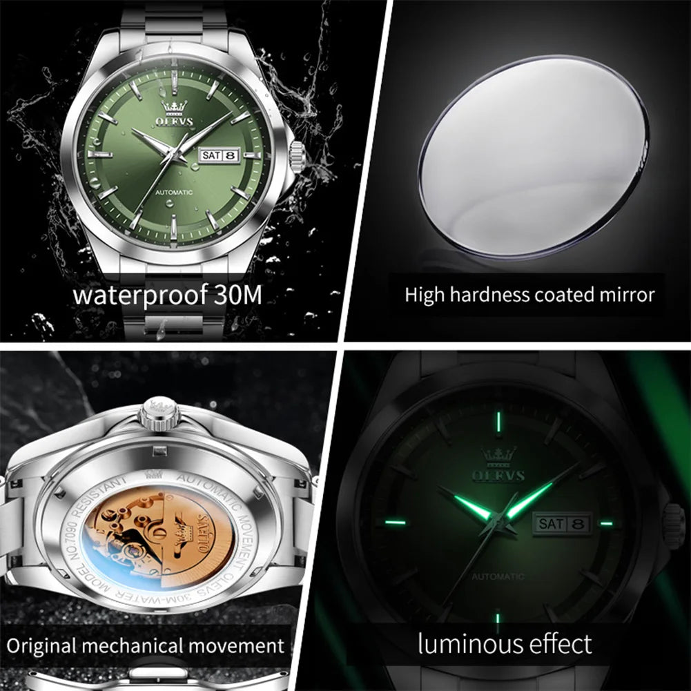 OLEVS 7090 Luxury Men's Watches Original Brand Automatic Mechanical Watches For Man Steel Strap Simple Business Men's Wristwatch - Sun Studio