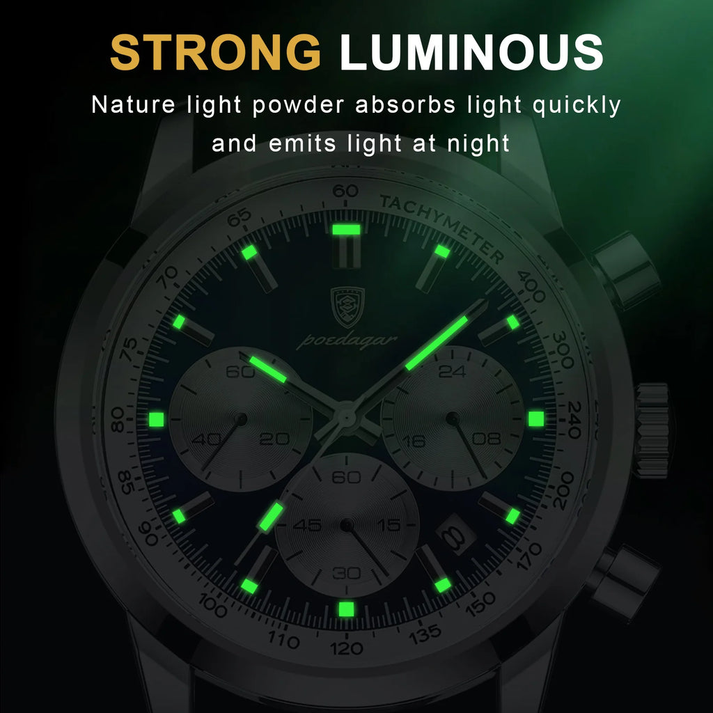 POEDAGAR Top Brand Men's Quartz Watch Waterproof Luminous Chronograph Military Man Watch Luxury Fashion Leather Watches For Men - Sun Studio