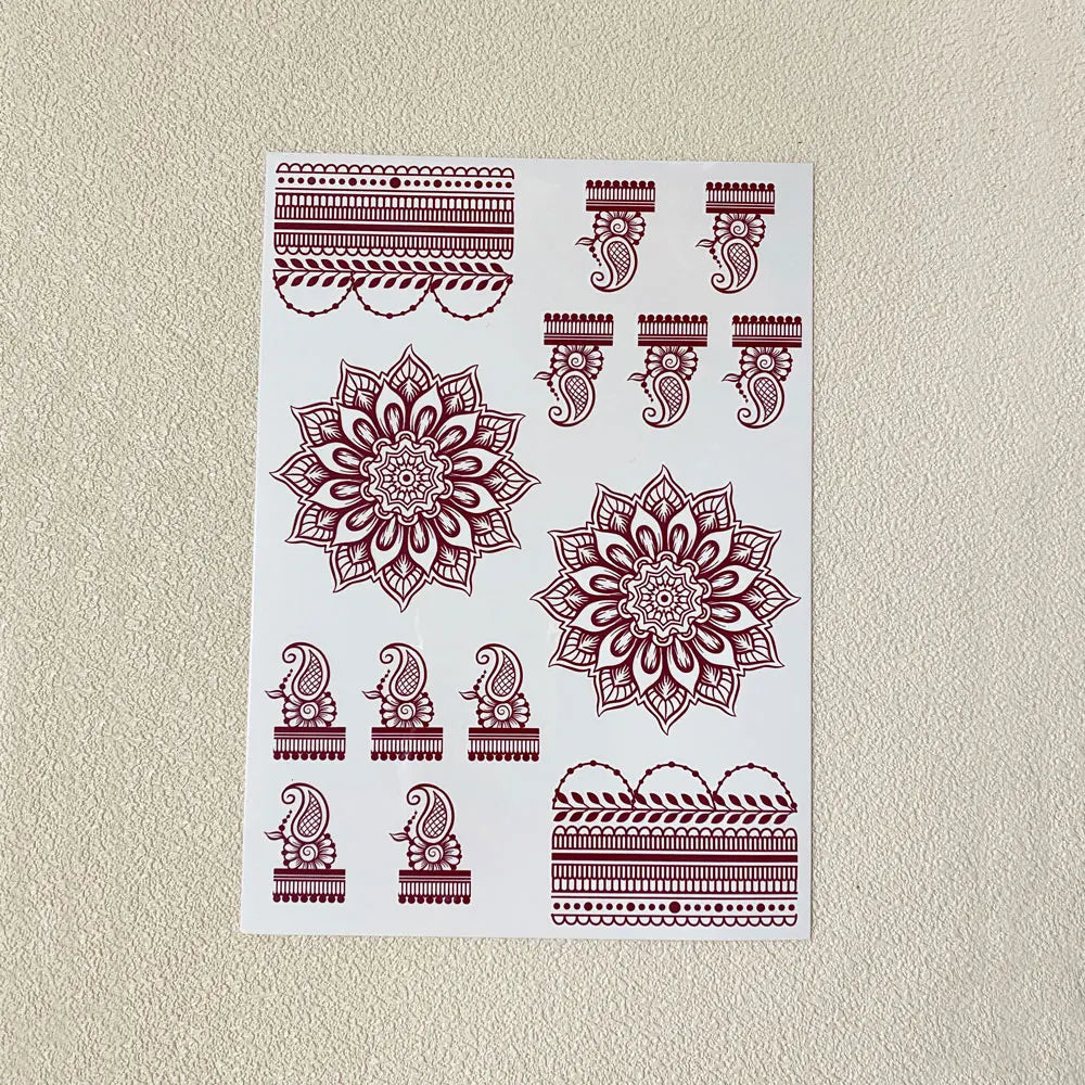 Waterproof Flower Hand Tattoo for Women Maroon Henna Tattoo Stickers for Hand Fingers Body Art Disposable Fake Tattoo Festival - Sun Studio