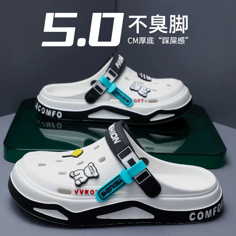 Summer new trend hole shoes outside wear cartoon fashion home home couples non-slip hole sandals beach Baotou slippers men's