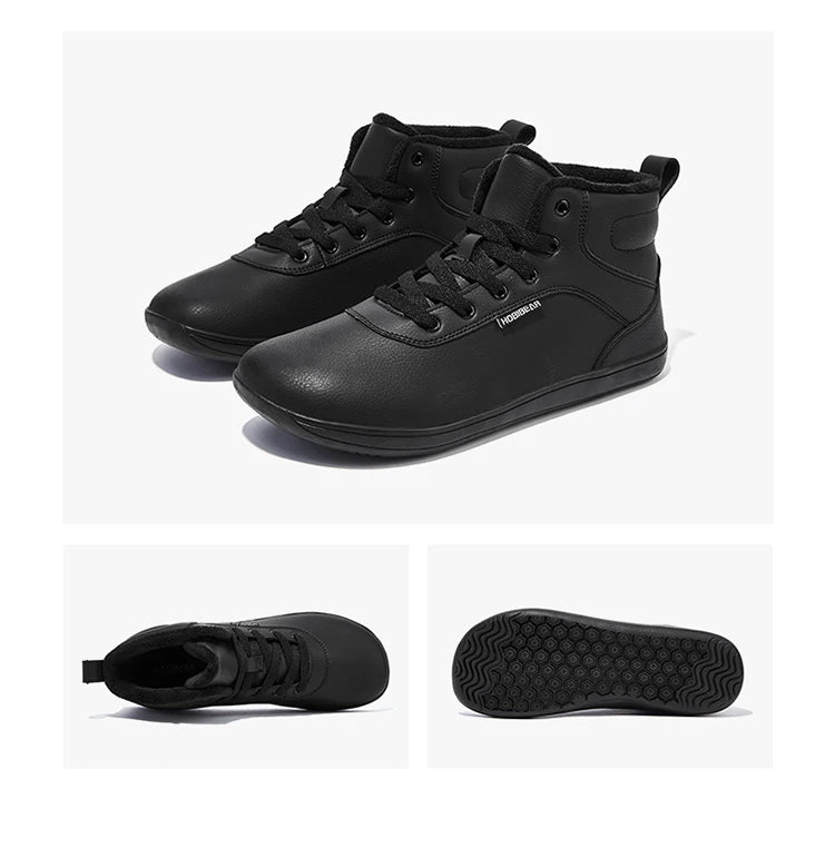 HOBIBEAR Unisex Winter Barefoot Shoes Womens Men Wide Toe Box Faux Fur Lined Ankle Sneakers Artificial Leather Lace Up Shoes - Sun Studio