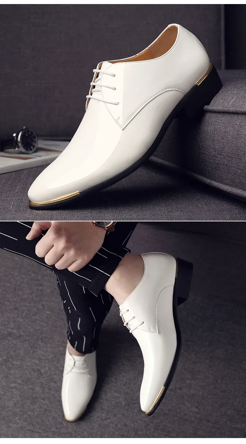 2024 New Men’s Patent Leather Shoes  British Style Men's Dress Shoes Lace Up Pointed Toe Wedding Business Party Social Shoe Male - Sun Studio