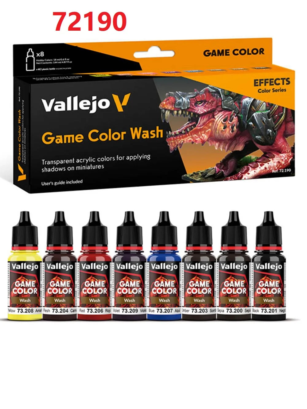 Spani AV vallejo model environmentally friendly water-based Acrylic painti set 8 * 17ml non metallic/game color wash acrylic set - Sun Studio