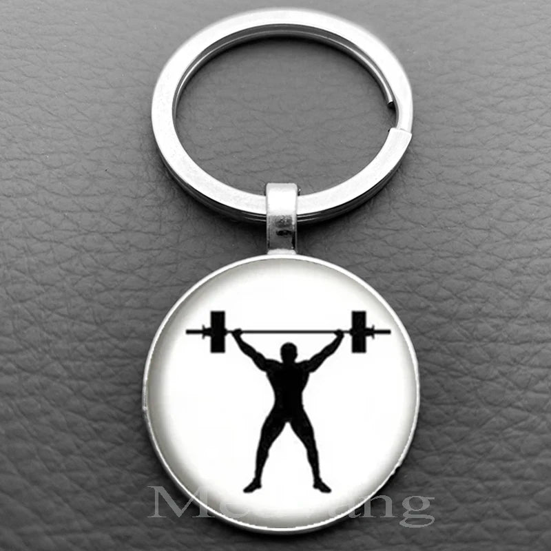 Weightlifting Fitness Pattern Keychain Loves Fitness Men and Women Exclusive Glass Round Keychain Gift for Fitness Club - Sun Studio