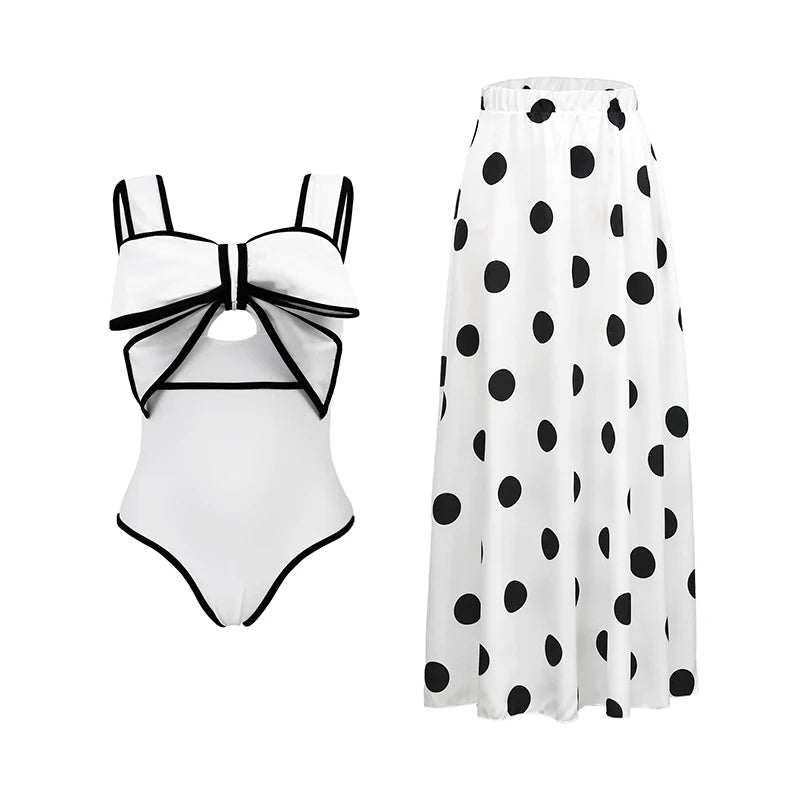 2024 Sexy Women's Swimsuit with Skirt One-Piece Swimwear Vintage Ruffle V Neck Cover Up Bikinis Set Beachwear Bathing Suit - Sun Studio