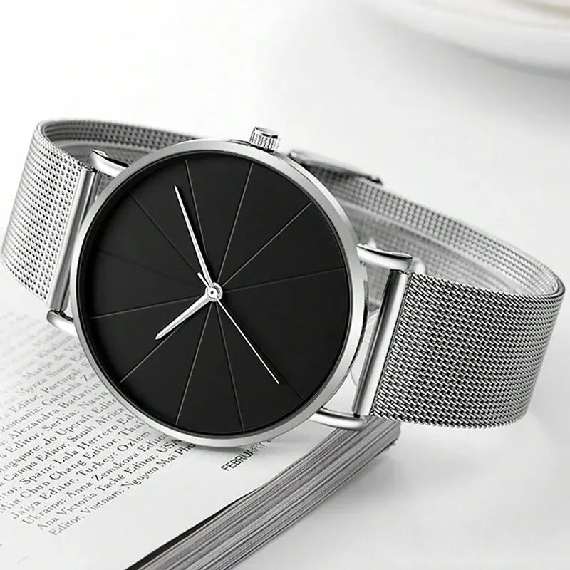 Mens Fashion Business Quartz Wristwatch Fashion Calendar Men Watch Stainless Steel Mesh Belt Men Luxury Silver Bracelet Watches - Sun Studio