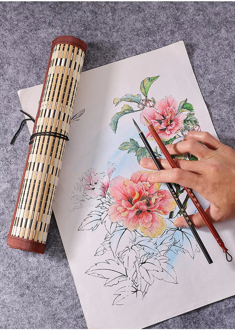 7/11Pcs Chinese Calligraphy Brush Set Kanji Japanese Sumi Painting Drawing Artist Writing Brushes With Roll-up Bamboo Pen Bag - Sun Studio