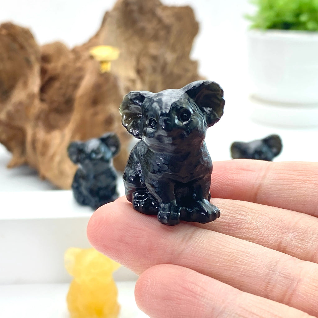1PC Koala Carving Yooperlite Obsidian Firework Garnet Yellow Calcite - Home Decor Ideal for Graduation Gift Festival Decoration - Sun Studio