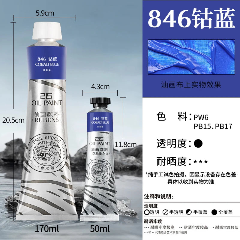 1PC Paul Rubens Oil Paint,170ml LargeTubes, Professional Oil Based Paint with High Saturation, Creamy Texture, and Consistency