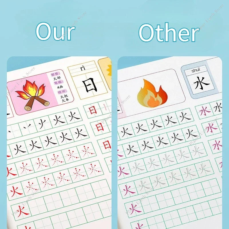 4 Book/Set Writing Chinese Book Chinese Characters with Pictures Copybook Fit Kids (Preschool 300 Words, Different Color Cover) - Sun Studio