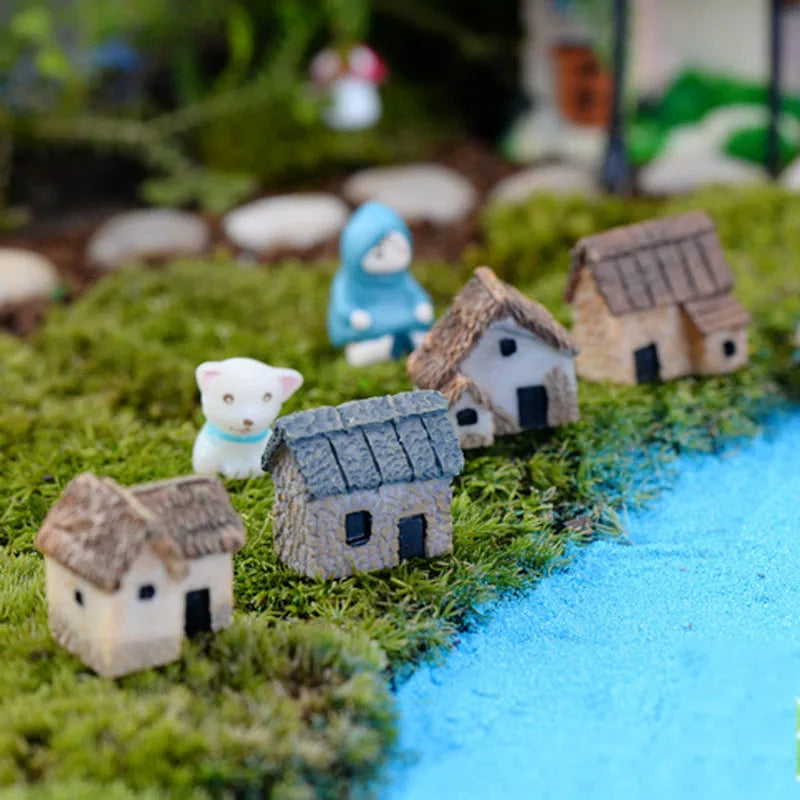 2pcs House Fantasy Miniatures Tiny Landscape Cottage Resin craft ornament Mini Figurines Moss Terrarium Decor - Sun Studio