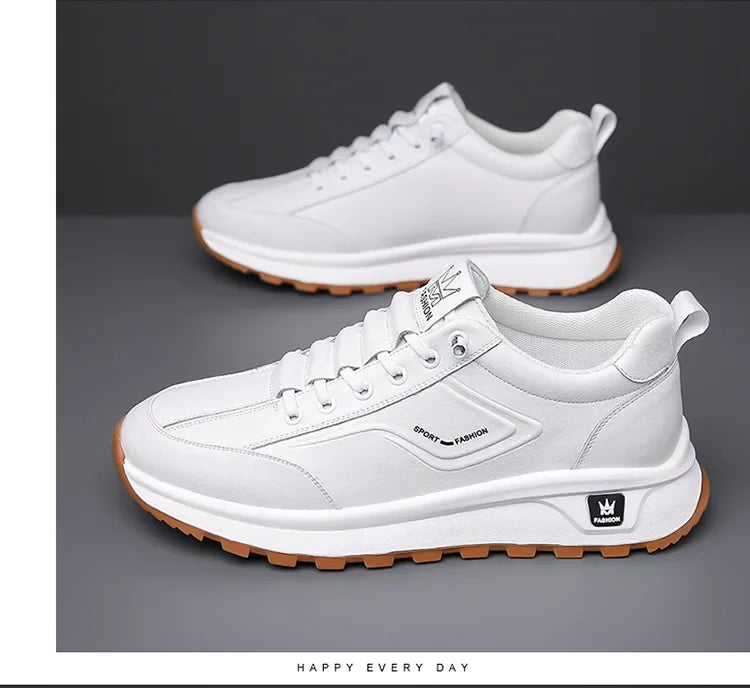 Designer New Men Genuine Leather Casual Sport Shoes Street Fashion Comfortable Cow Leather Lace-up Sneakers - Sun Studio