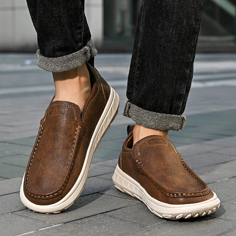 New Men's Casual Shoes Fashion Comfortable Men's Shoes High Quality Leather Men Driving Shoes Handmade Flat Shoes Men Sneakers - Sun Studio