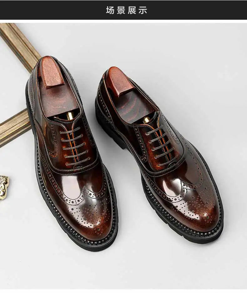 PJCMG Black /Wine Red Mens Dress Lace-Up Oxfords Pointed Toe Genuine Leather Wedding Mens Business Work Shoes - Sun Studio
