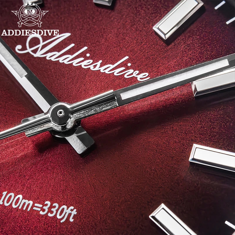ADDIESDIVE AD2073 Men's Business Watch Sapphire Glass Stainless Steel Quartz Wristwatches Gradient Red Dial Watches Reloj Hombre - Sun Studio