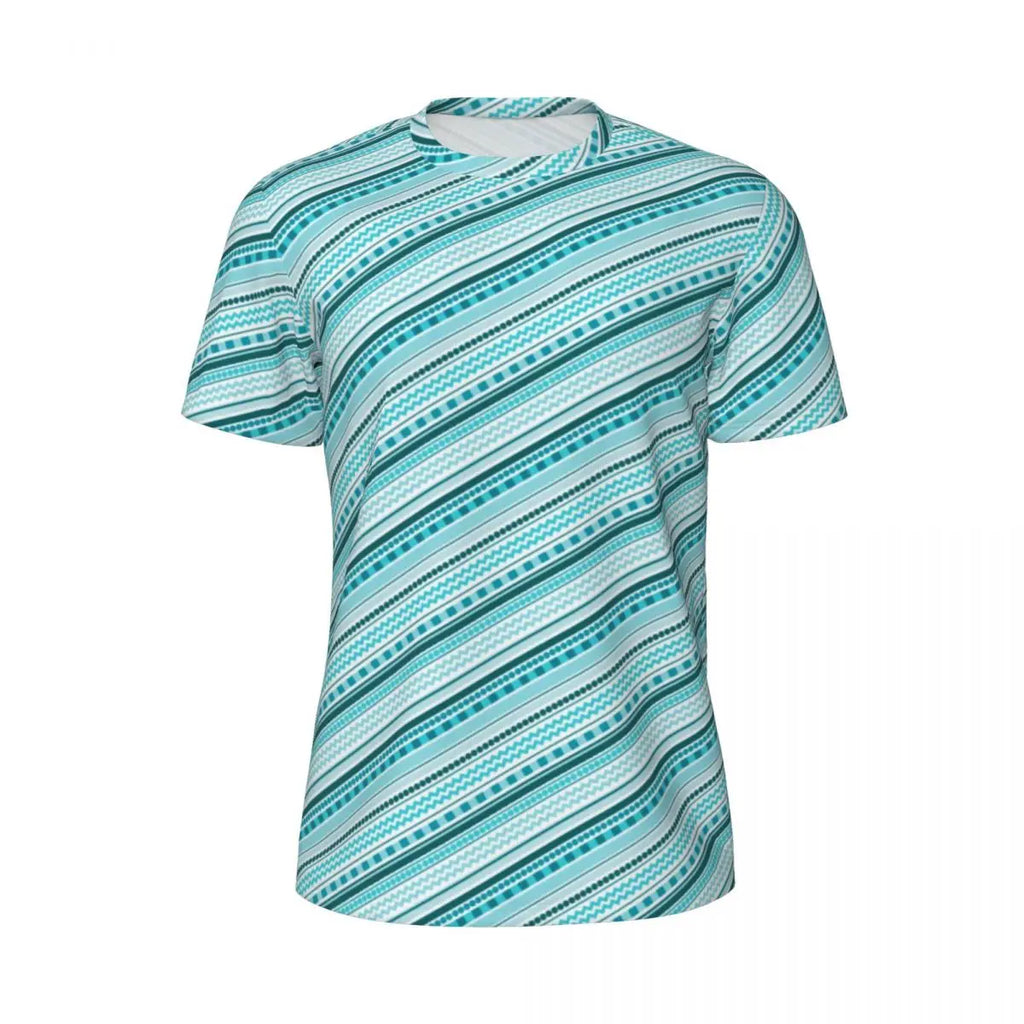 Gym T Shirt For Mens Retro Dots And Stripes T Shirts Fashion Blue Line Design Summer Tees O Neck Basic Graphic Clothes Plus Size - Sun Studio