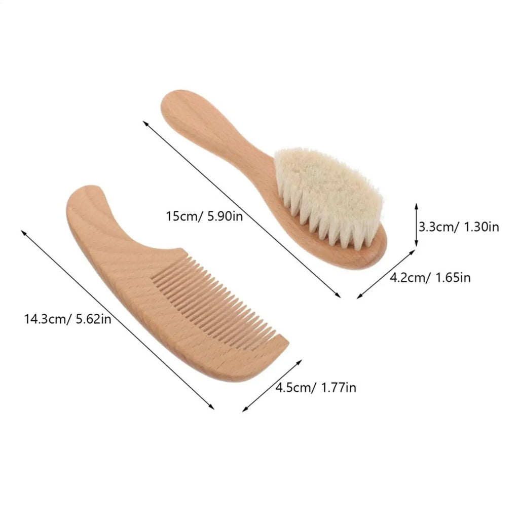 Kids Hair Brush Set Natural Soft Bristles Wooden Handle Baby Detangling Comb Styling Care Scalp Massage for Girls Home Daily - Sun Studio
