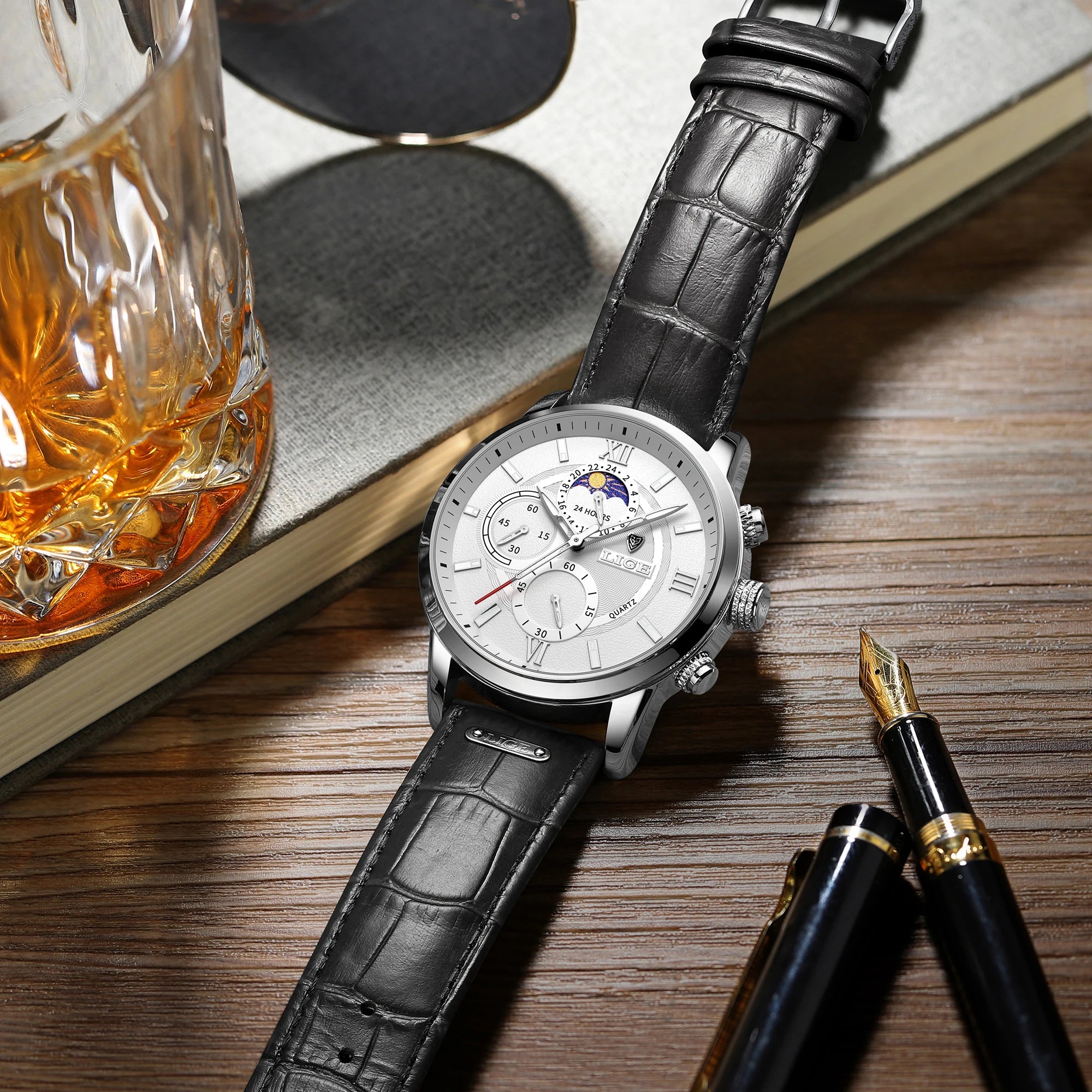 LIGE 2024 Brand New Men's Watches Leather Chronograph Waterproof Sports Automatic Date Quartz Watches for Men Relogio Masculino - Sun Studio