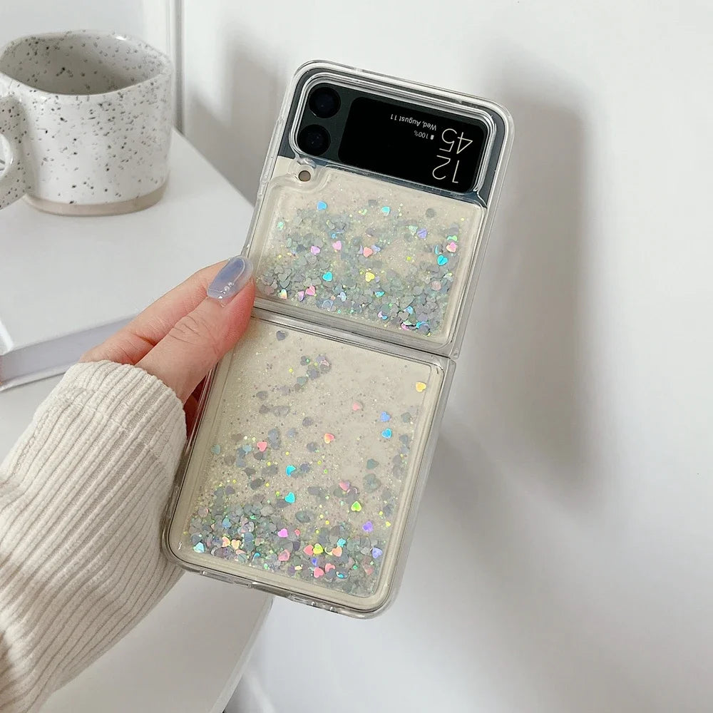 for Samsung Z Flip 7 Luxury Glitter Quicksand Case For Samsung Galaxy Z Flip 7 6 5 4 3 ZFlip 7FE Gradient Love Heart Bling Cover