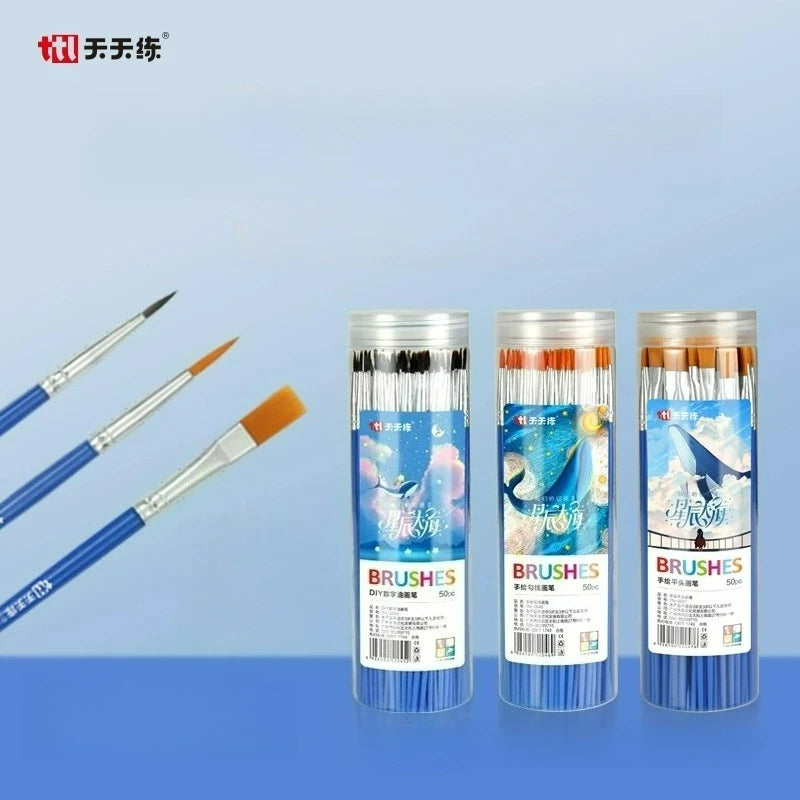 50pcs Gouache Watercolor & Acrylic Nylon Paint brush Set Flat Brushes DIY Digital Oil Painting Brush Hand-Painting Lining - Sun Studio