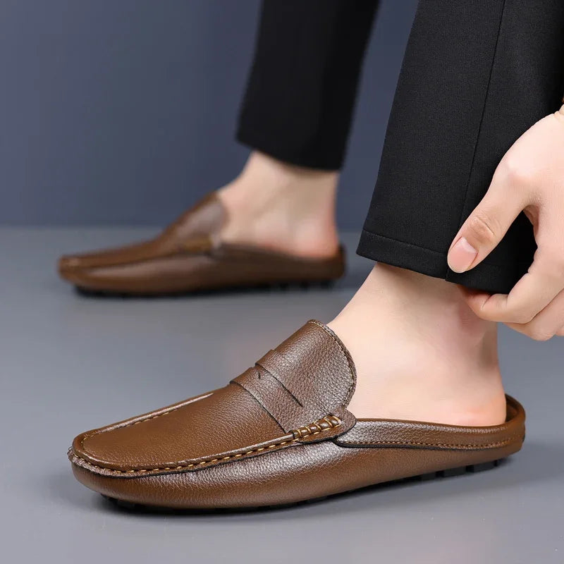 YRZL Loafers Summer Slip on Half Shoes for Men PU Leather Slippers Casual Breathable Comfy Loafers Moccasins Casual Shoes Men - Sun Studio